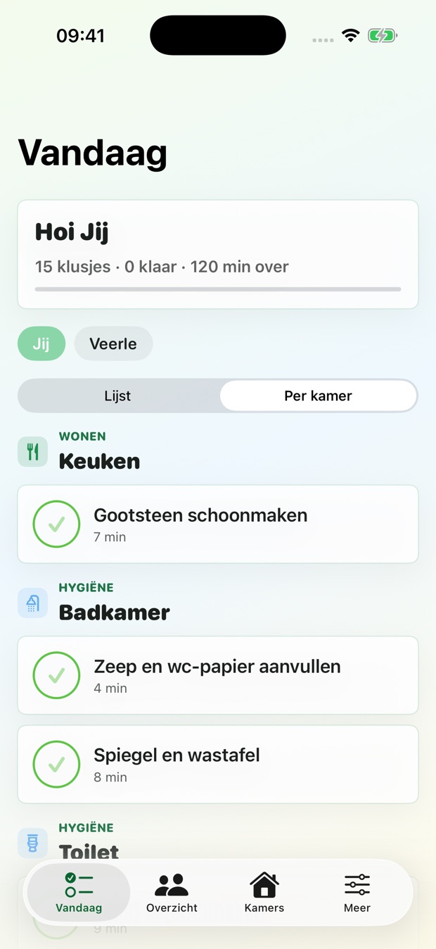 Klusjes gegroepeerd per kamer